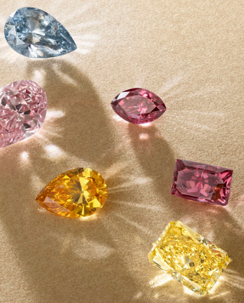 Fancy colored natural diamonds part of The Rainbow Collection in the Christie's Magnificent Gems Auction