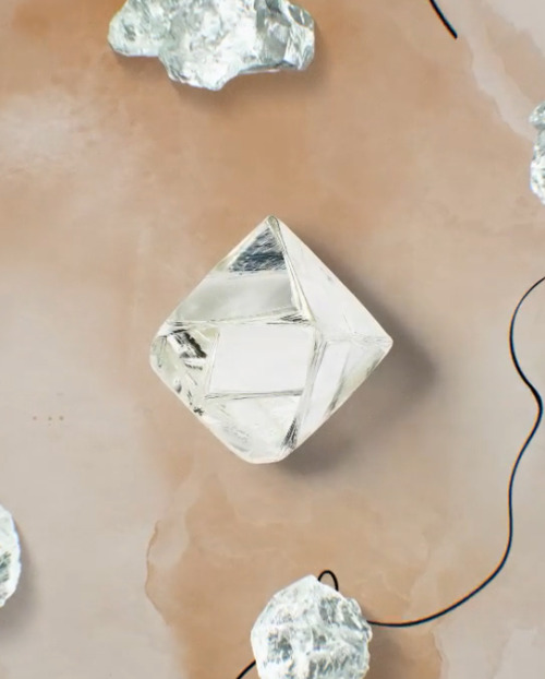 Close-up of rough and polished natural diamonds